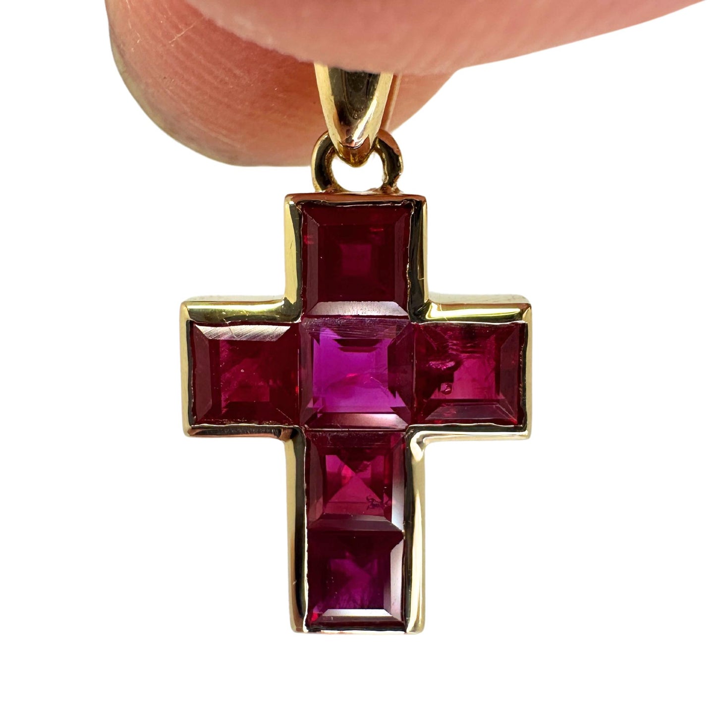 14K 1.32 Carat Ruby Cross Pendant