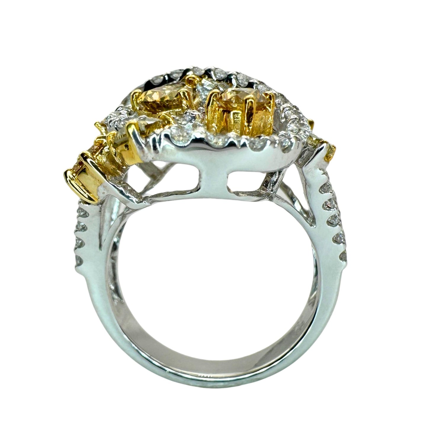18K Two Tone Yellow and White Diamond Cocktail Ring - Size 6.5