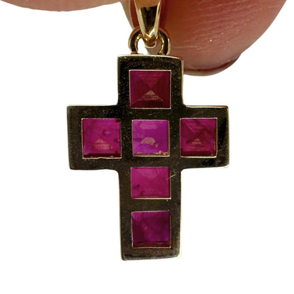 14K 1.32 Carat Ruby Cross Pendant