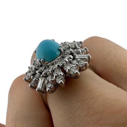 18k White Gold Diamond and Persian Turquoise Cluster Ring