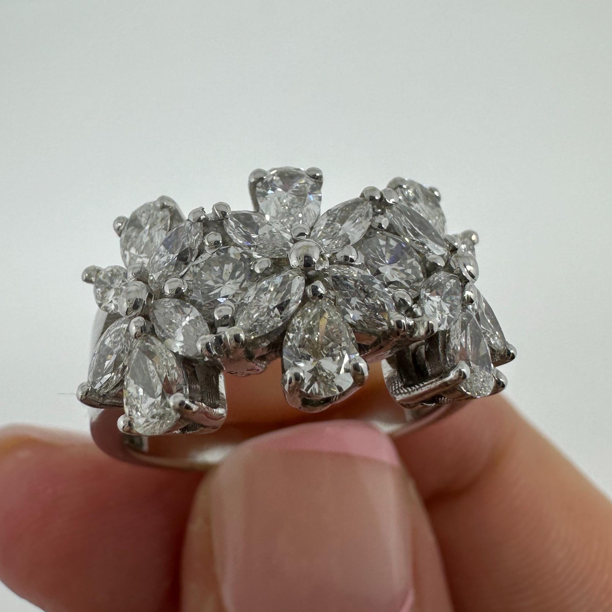 18K White Gold Marquise and Pear Cut Diamond Band Ring