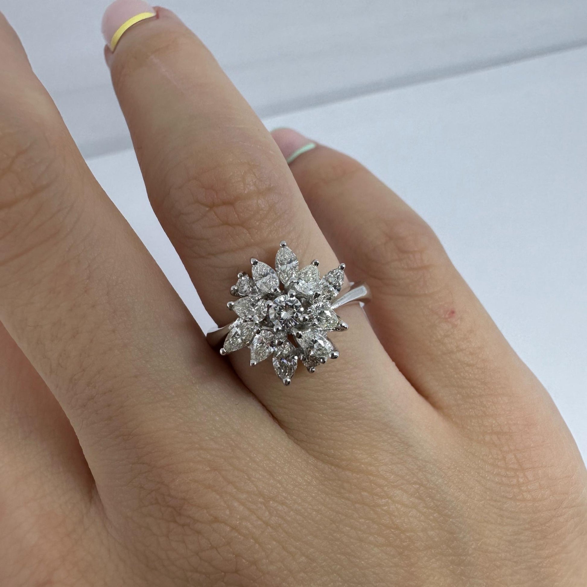 18K White Gold Marquise and Pear Cut Diamond Ring