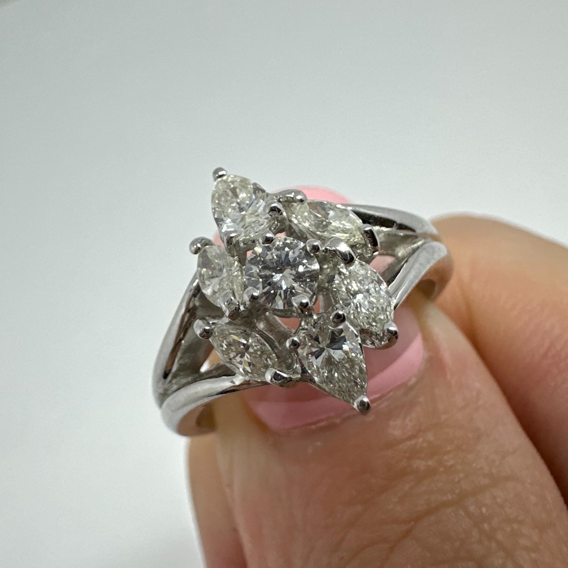 18K White Gold Marquise and Pear Cut Diamond Ring
