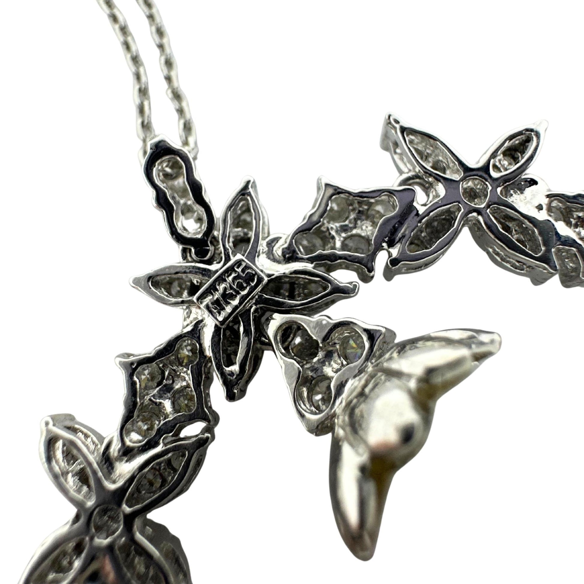 18K White Gold Diamond and Pearl Pendant Necklace
