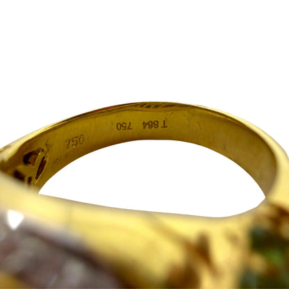 18K Yellow Gold Diamond, Green Garnet and Checkered Green Gemstone Cocktail Ring