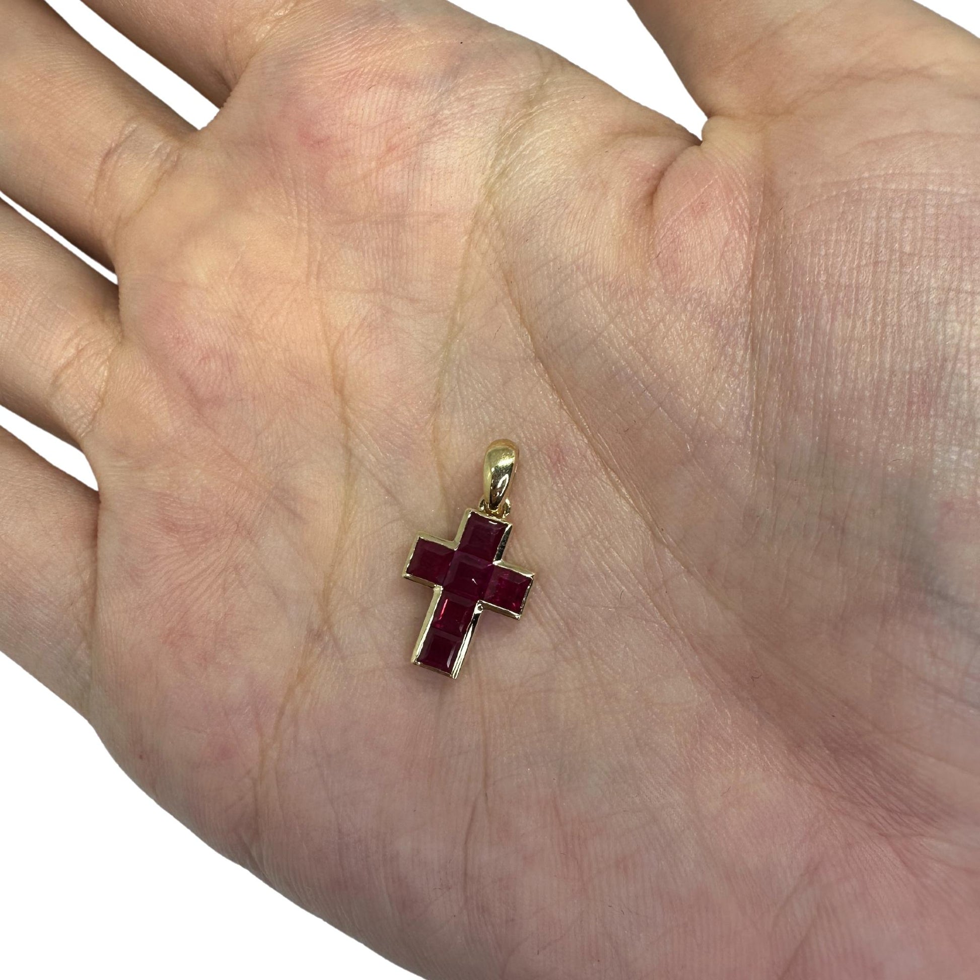 14K 1.32 Carat Ruby Cross Pendant