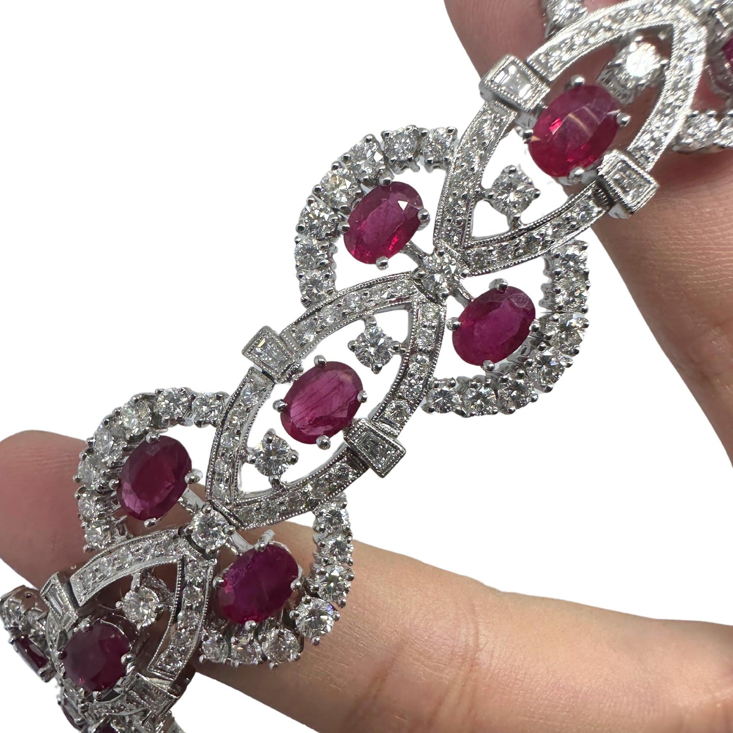 18K White Gold Diamond and Ruby Bracelet