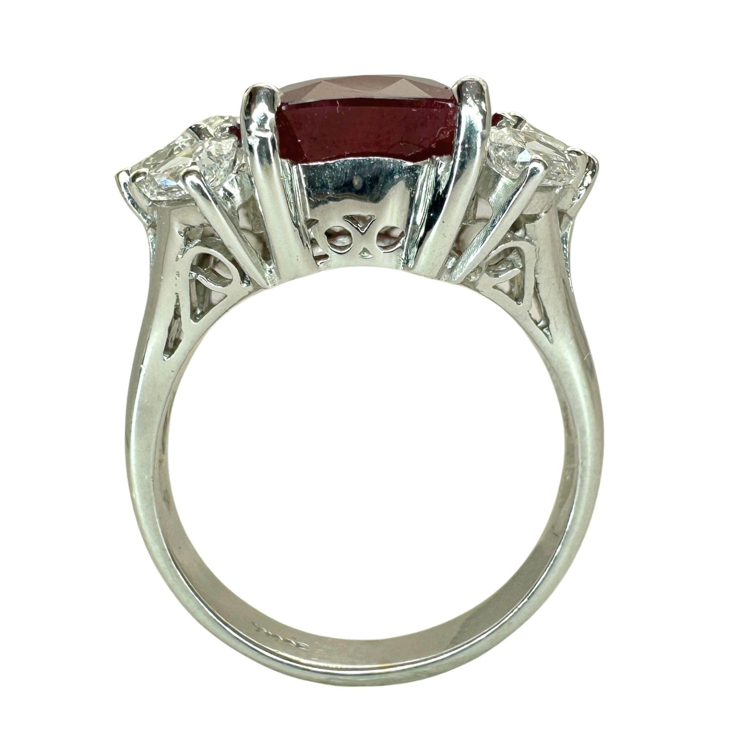 18K White Gold 6.55 Carat Ruby and Pear Cut Diamond Ring - Size 6.25