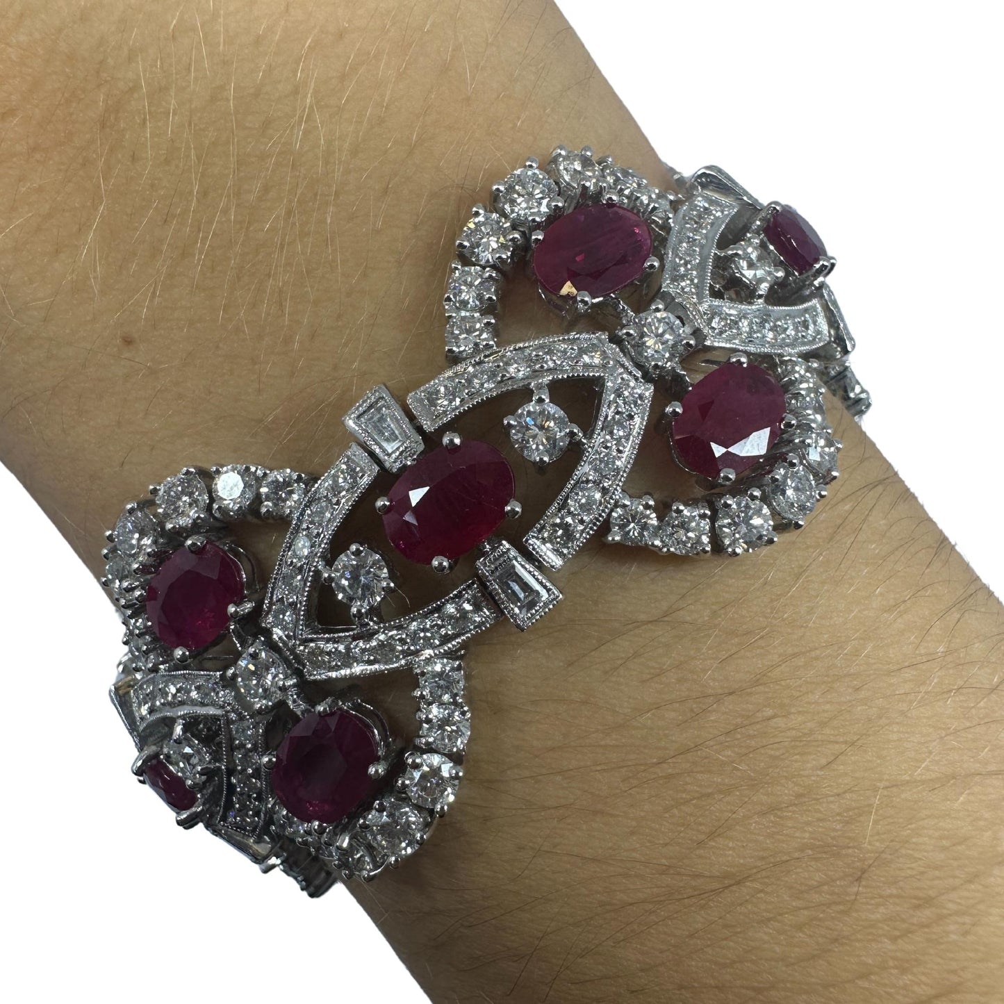 18K White Gold Diamond and Ruby Bracelet