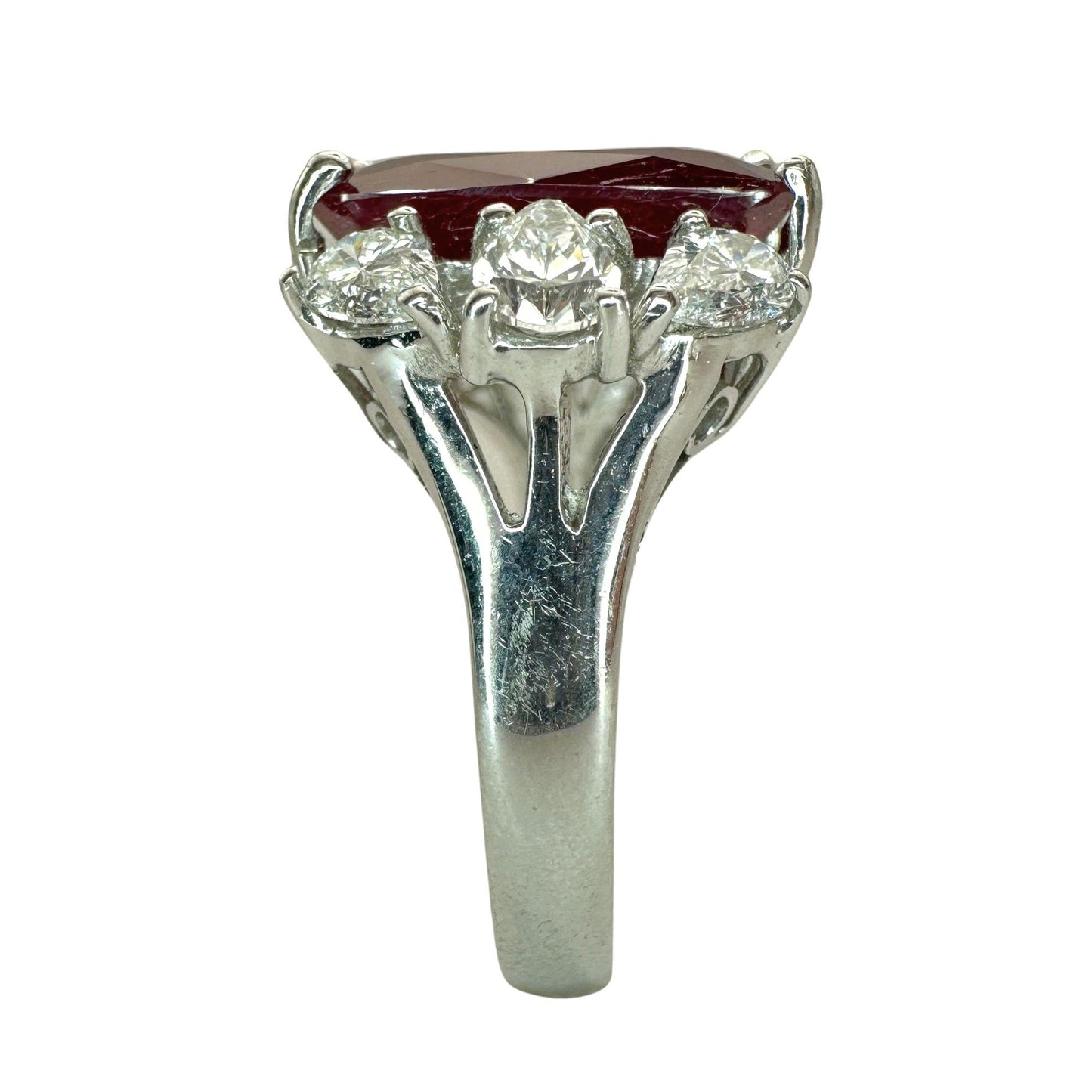 18K White Gold 6.55 Carat Ruby and Pear Cut Diamond Ring - Size 6.25