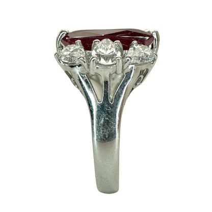 18K White Gold 6.55 Carat Ruby and Pear Cut Diamond Ring - Size 6.25