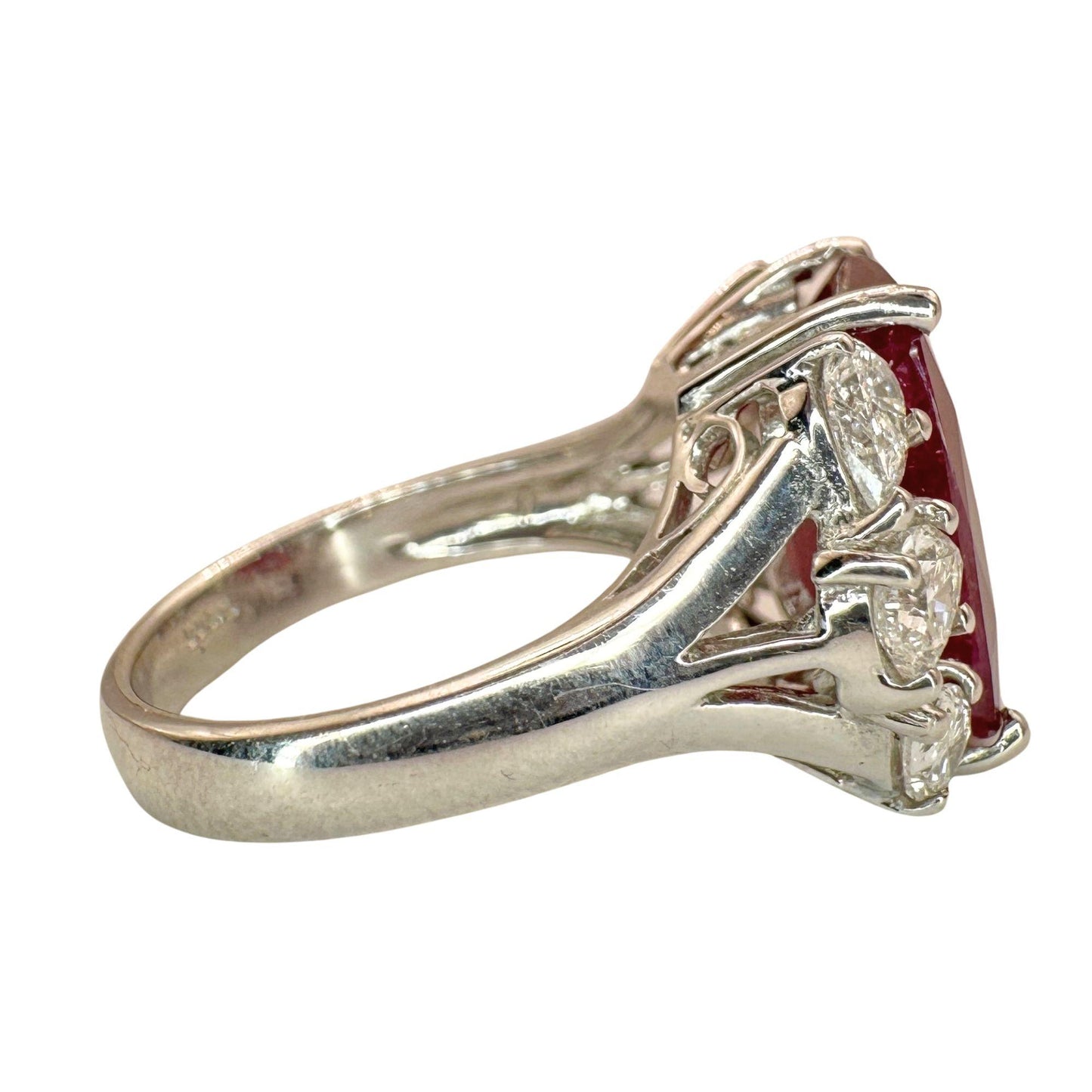 18K White Gold 6.55 Carat Ruby and Pear Cut Diamond Ring - Size 6.25