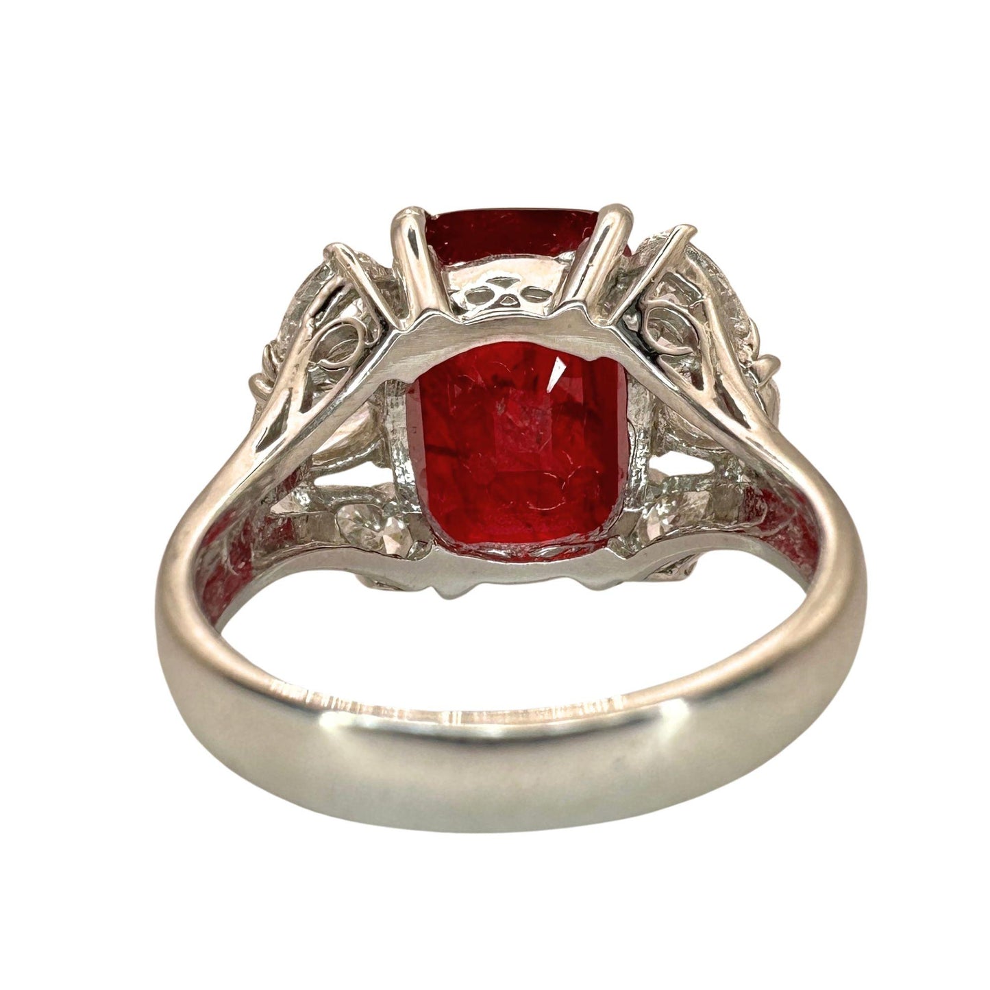 18K White Gold 6.55 Carat Ruby and Pear Cut Diamond Ring - Size 6.25