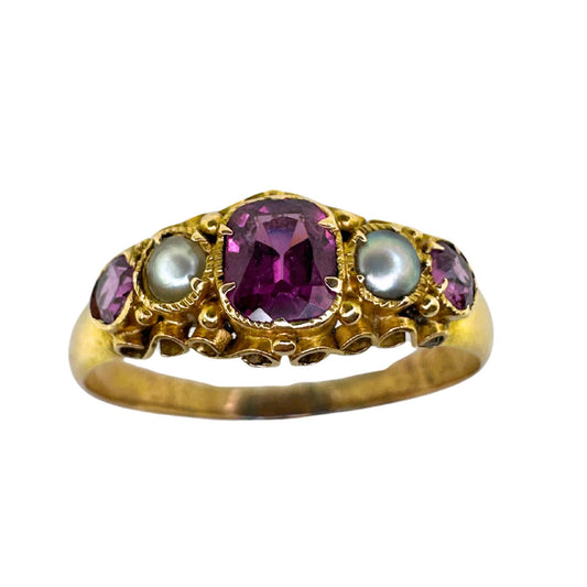 14k Victorian Sea Pearl and Pink Tourmaline Ring