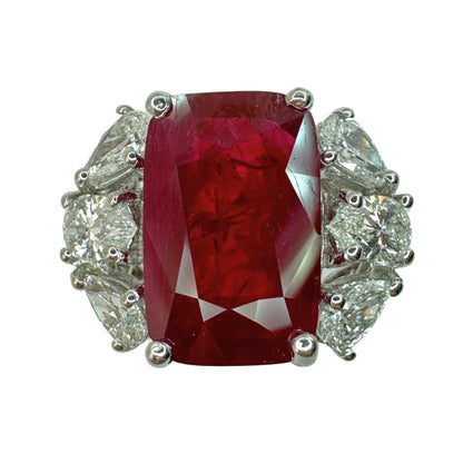 18K White Gold 6.55 Carat Ruby and Pear Cut Diamond Ring - Size 6.25