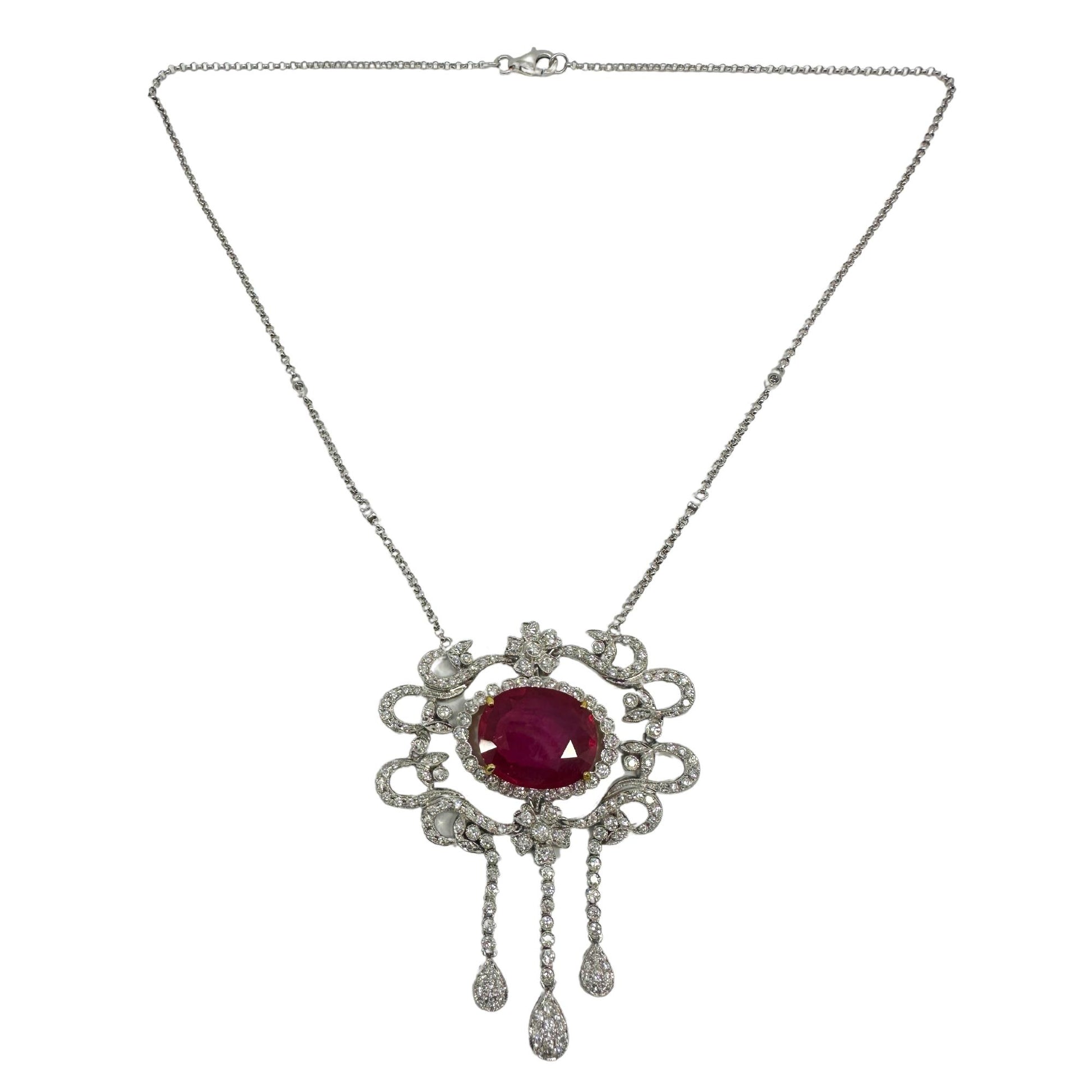 18K Two Tone Diamond and African Ruby Necklace