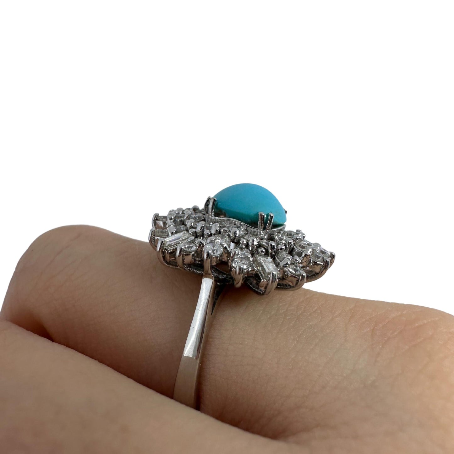 18k White Gold Diamond and Persian Turquoise Cluster Ring