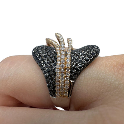 18K Two Tone Black and White Diamond Abstract Ring