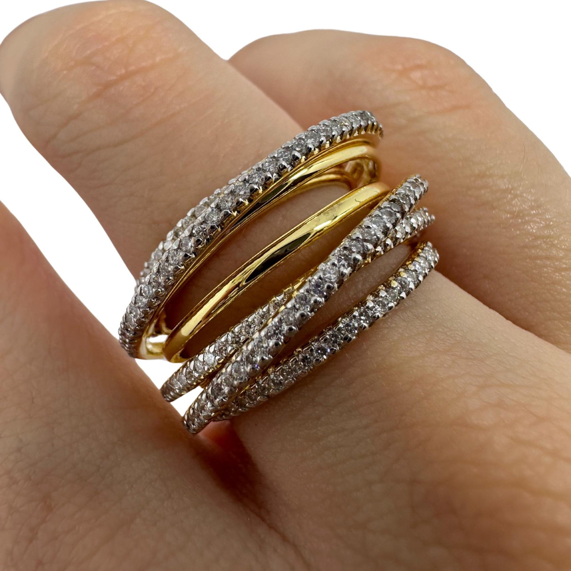 18K Yellow Gold Diamond Crossover Wide Band Ring