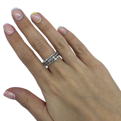 18K White Gold Emerald Cut Diamond Band Ring.