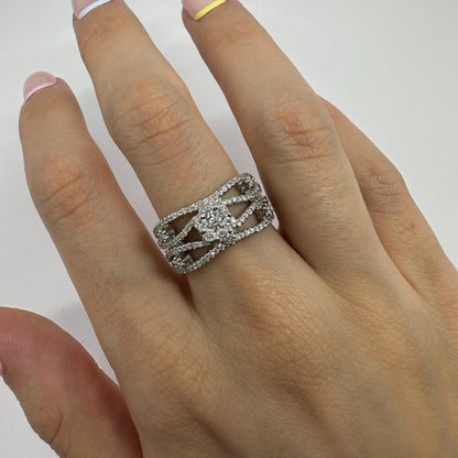 18K White Gold Diamond Wide Band Ring