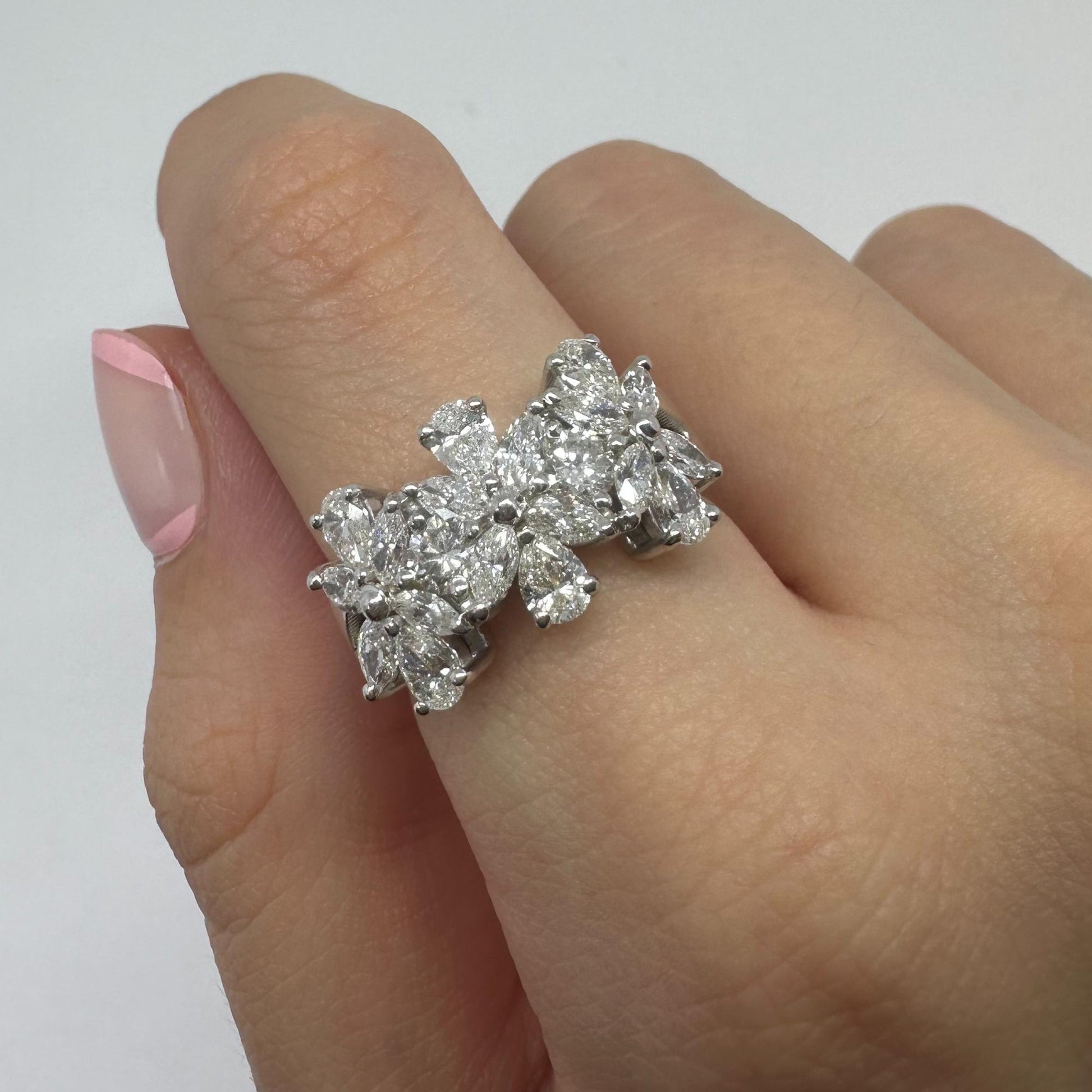 18K White Gold Marquise and Pear Cut Diamond Band Ring