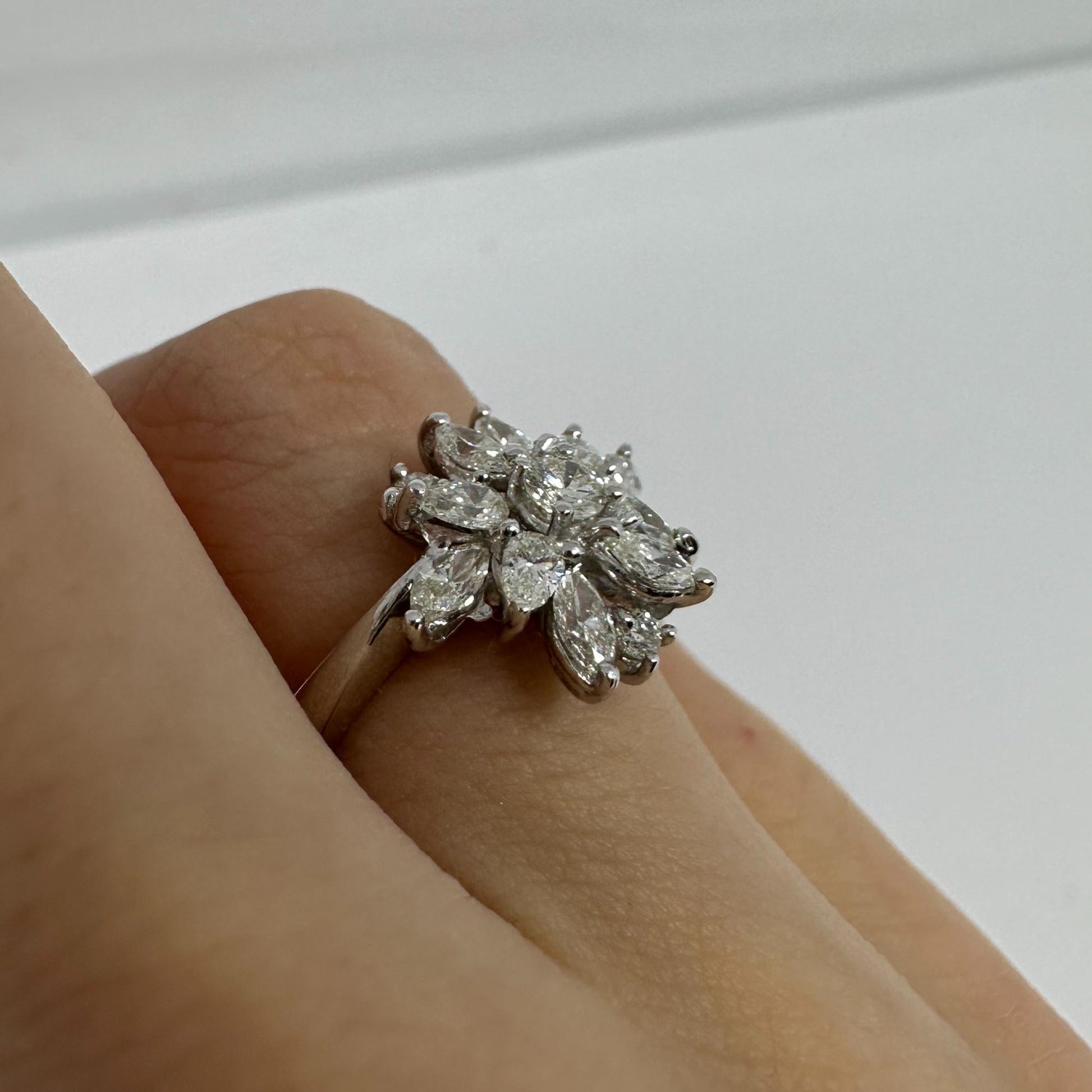 18K White Gold Marquise and Pear Cut Diamond Ring