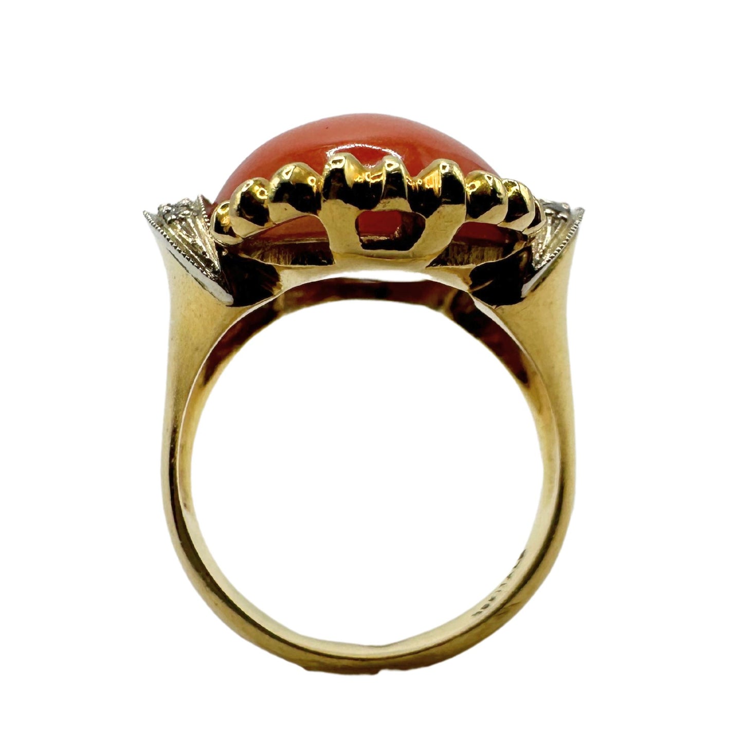 18k 1960's Coral and Diamond Cocktail Ring Marked Italy