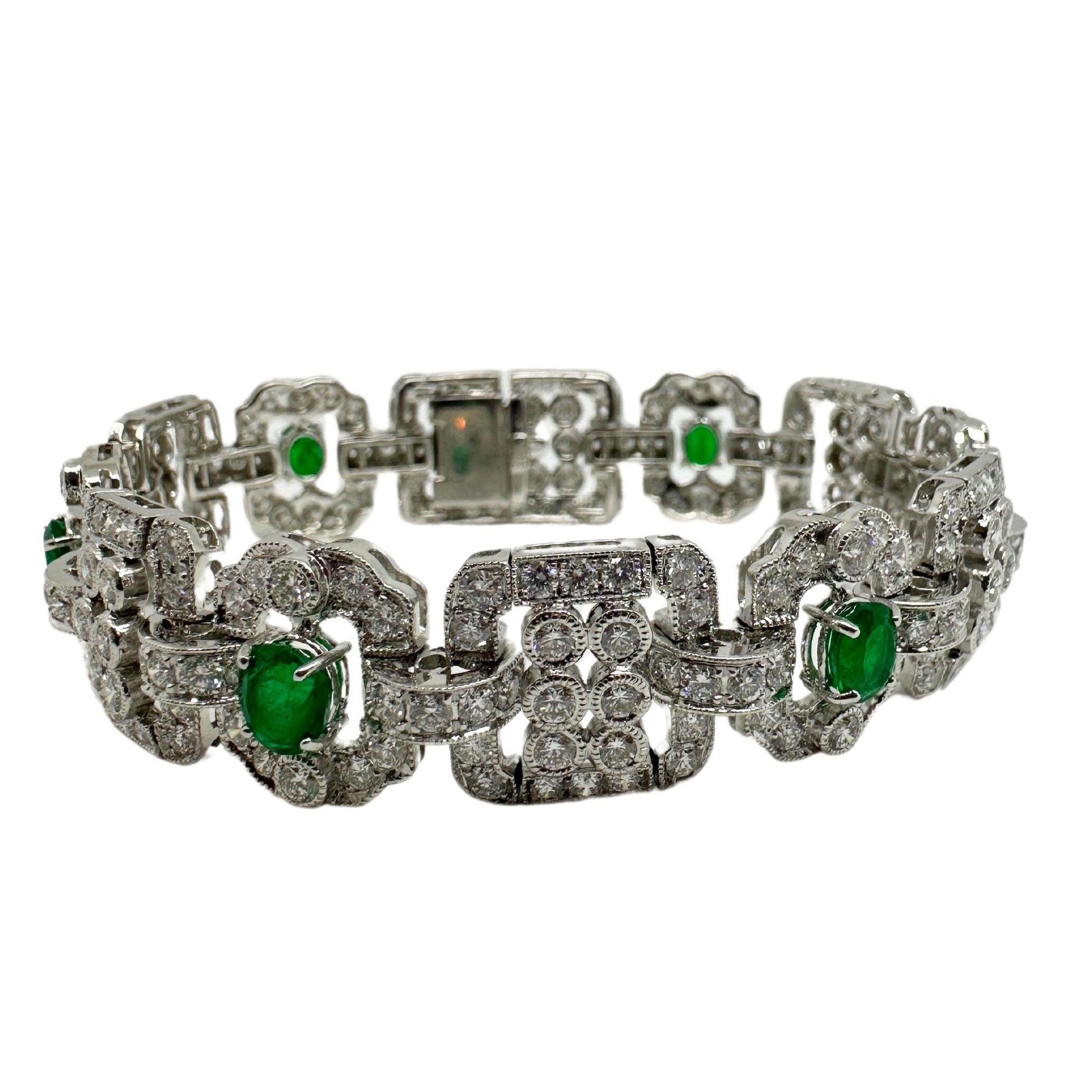 18K White Gold Diamond and Emerald Bracelet