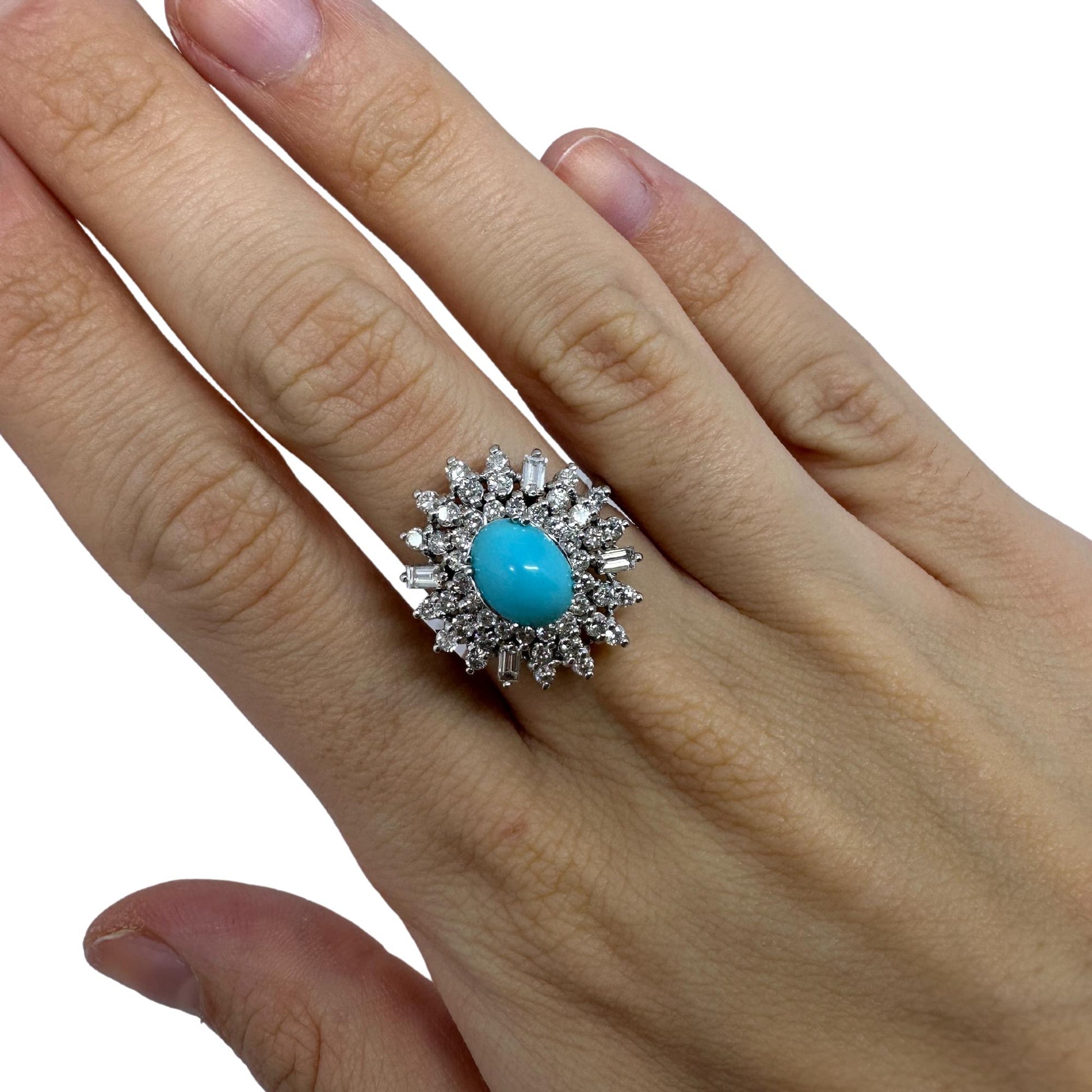 18k White Gold Diamond and Persian Turquoise Cluster Ring