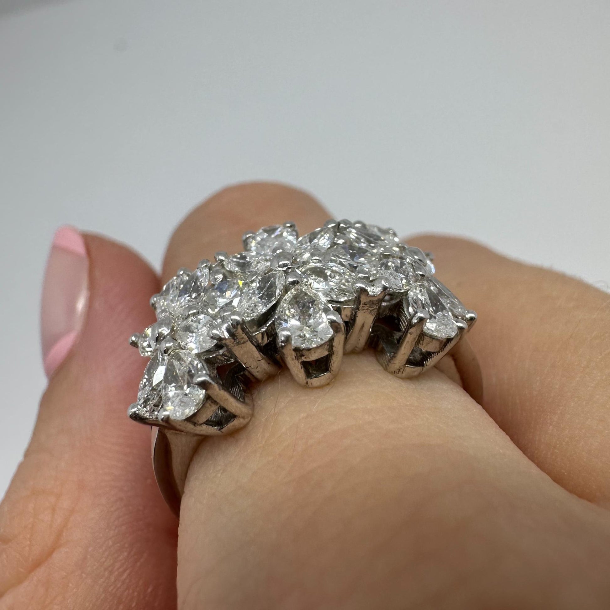 18K White Gold Marquise and Pear Cut Diamond Band Ring