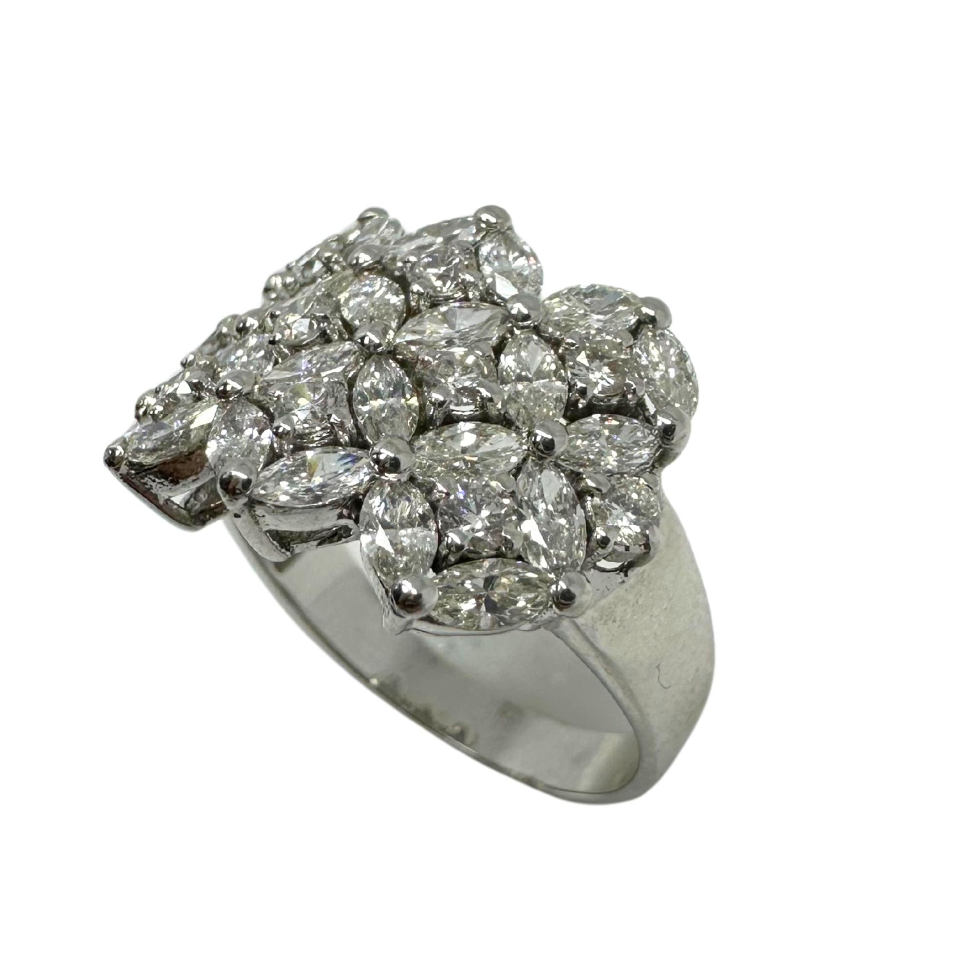 18K White Gold Marquise Cut Diamond Wide Band Ring