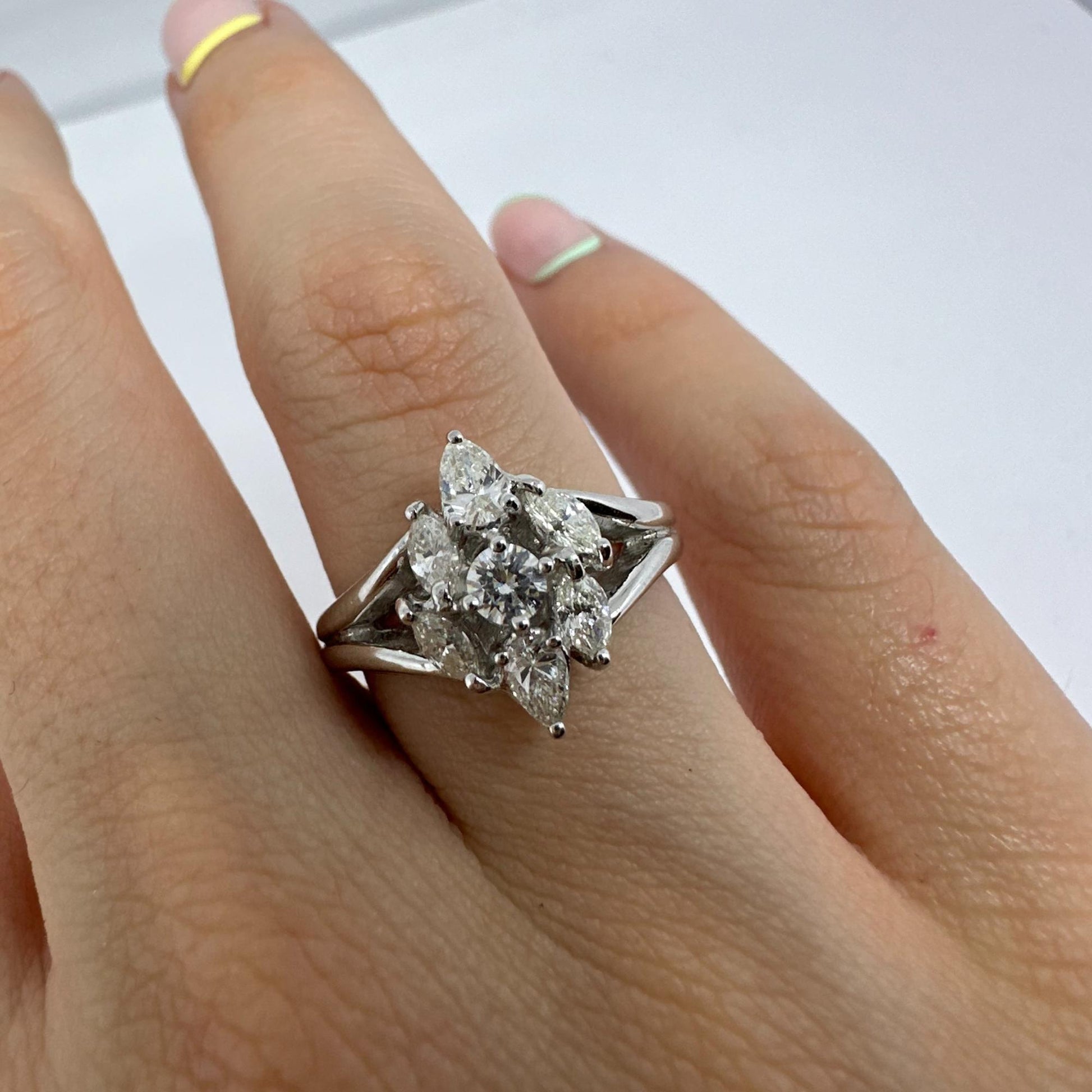18K White Gold Marquise and Pear Cut Diamond Ring