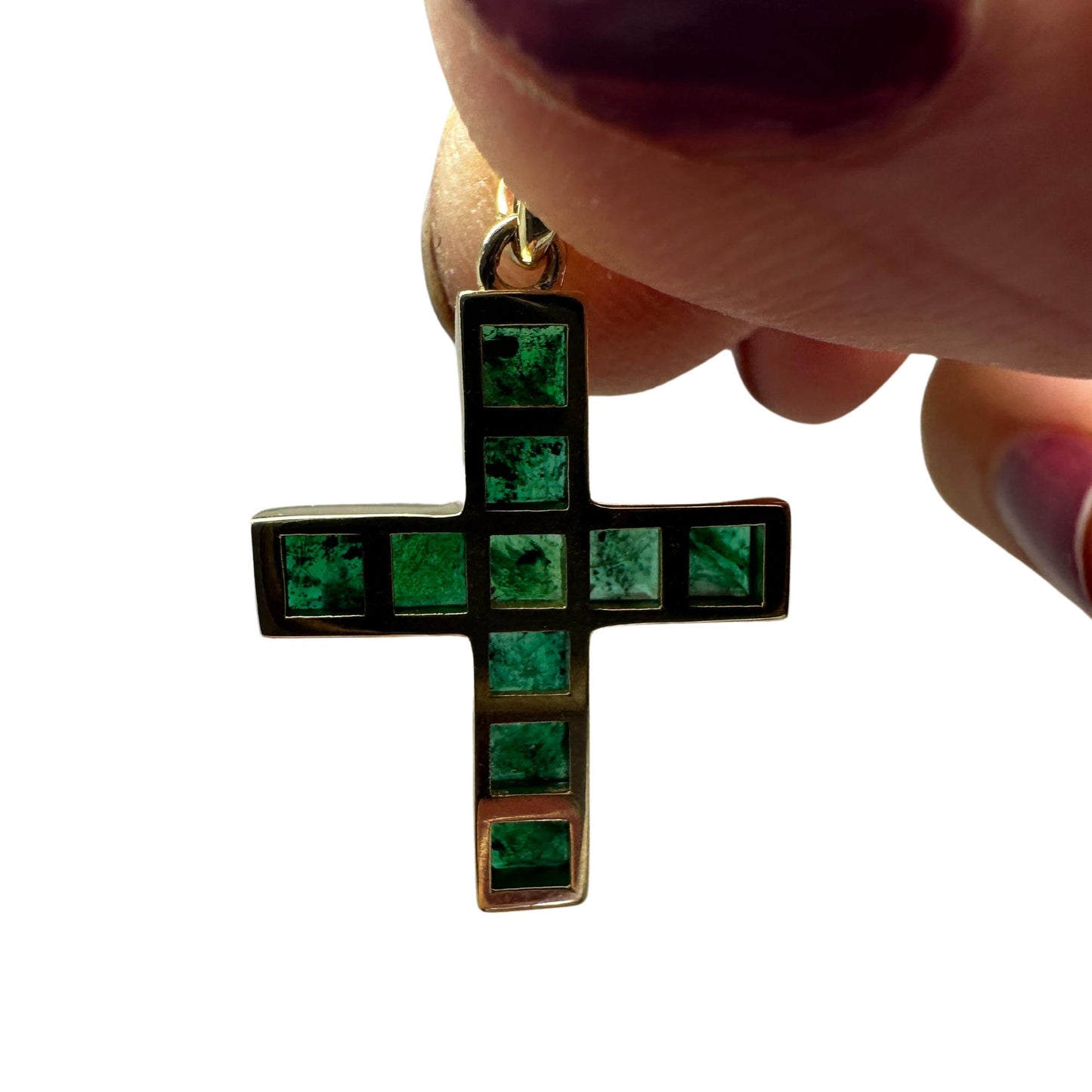 14K 1.58 Carat Emerald Cross Pendant