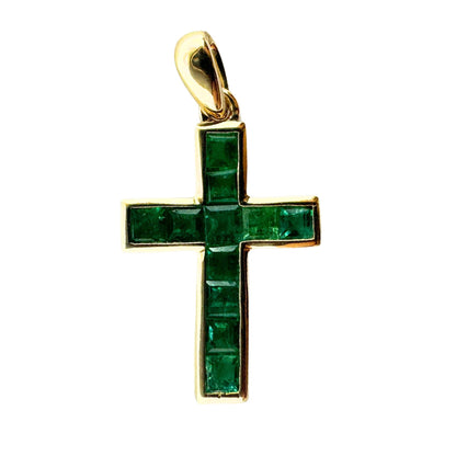 14K 0.65 Carat Emerald Cross Pendant