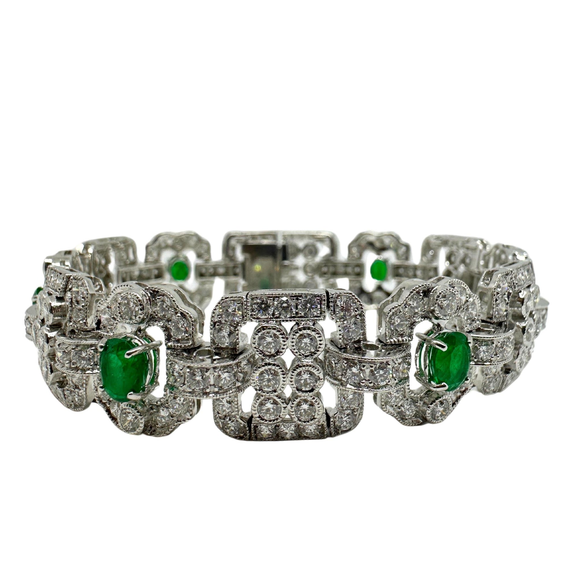 18K White Gold Diamond and Emerald Bracelet