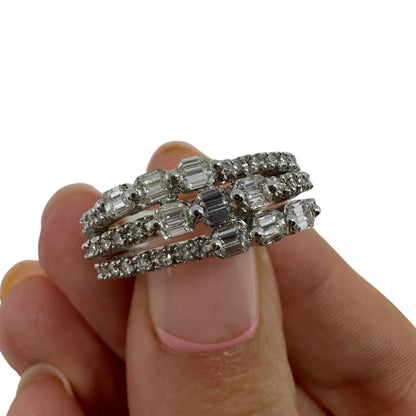 18K White Gold Emerald Cut Diamond Band Ring.
