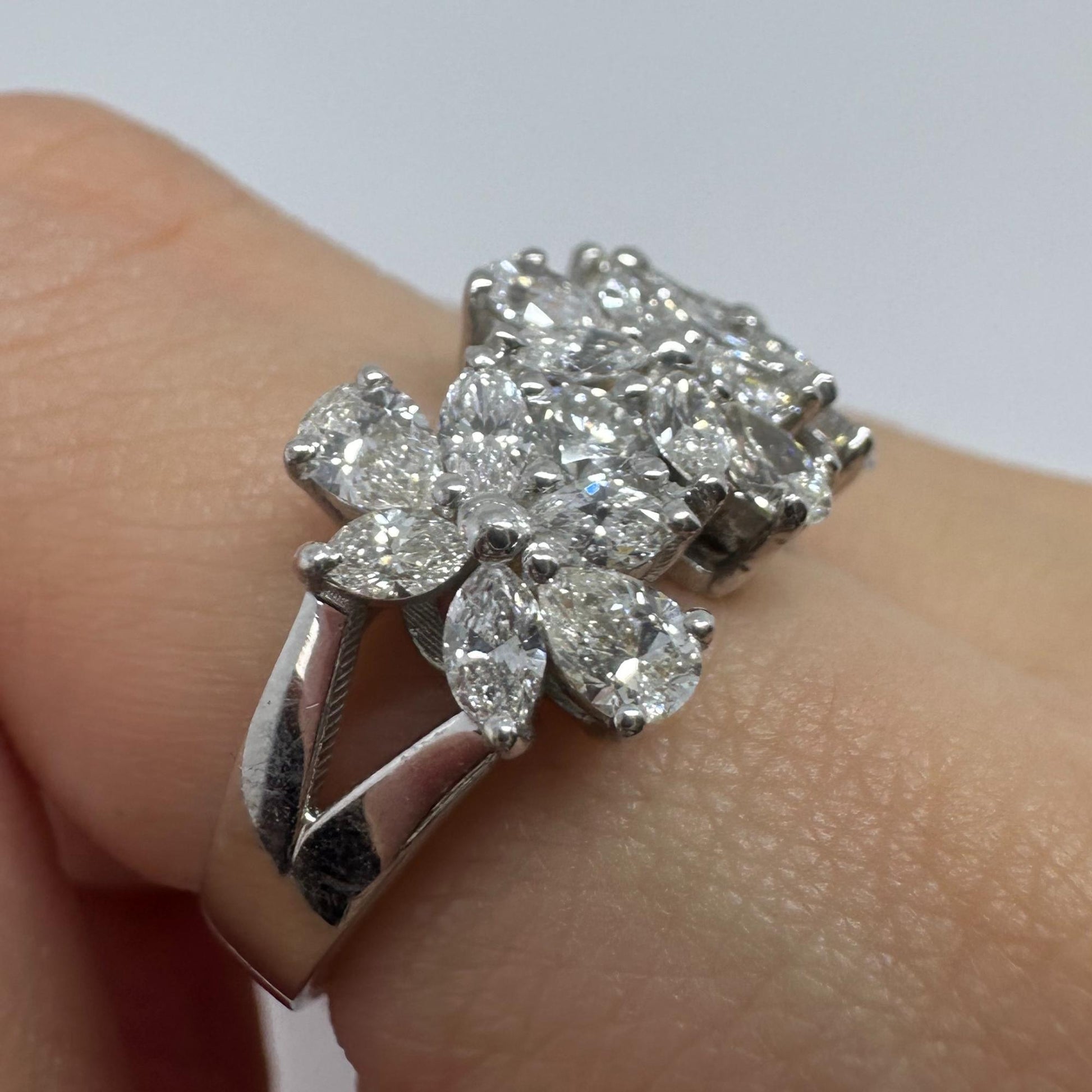 18K White Gold Marquise and Pear Cut Diamond Band Ring