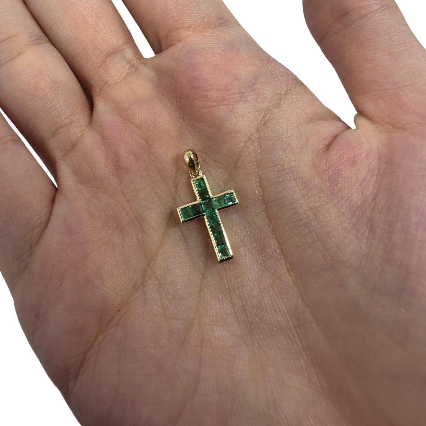 14K 0.65 Carat Emerald Cross Pendant