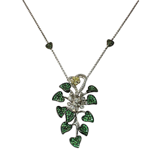 18k White and Yellow Diamond and Green Garnet Necklace