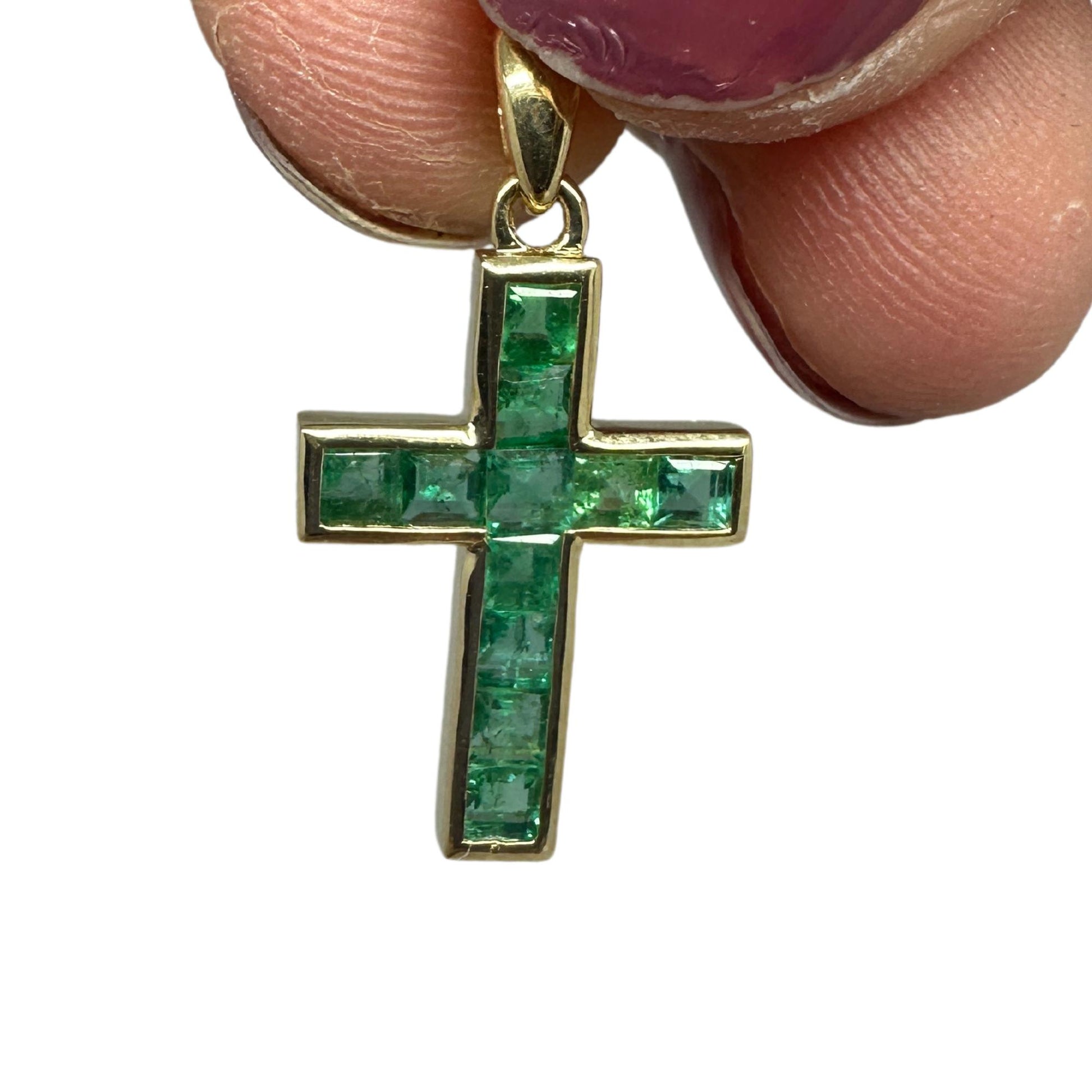 14K 0.65 Carat Emerald Cross Pendant