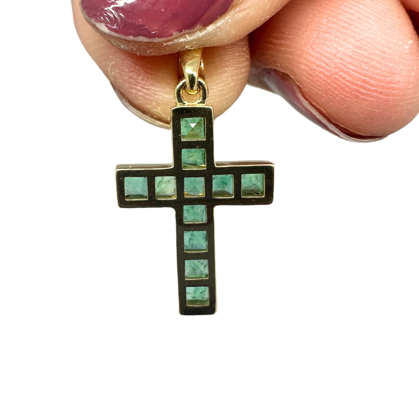 14K 0.65 Carat Emerald Cross Pendant