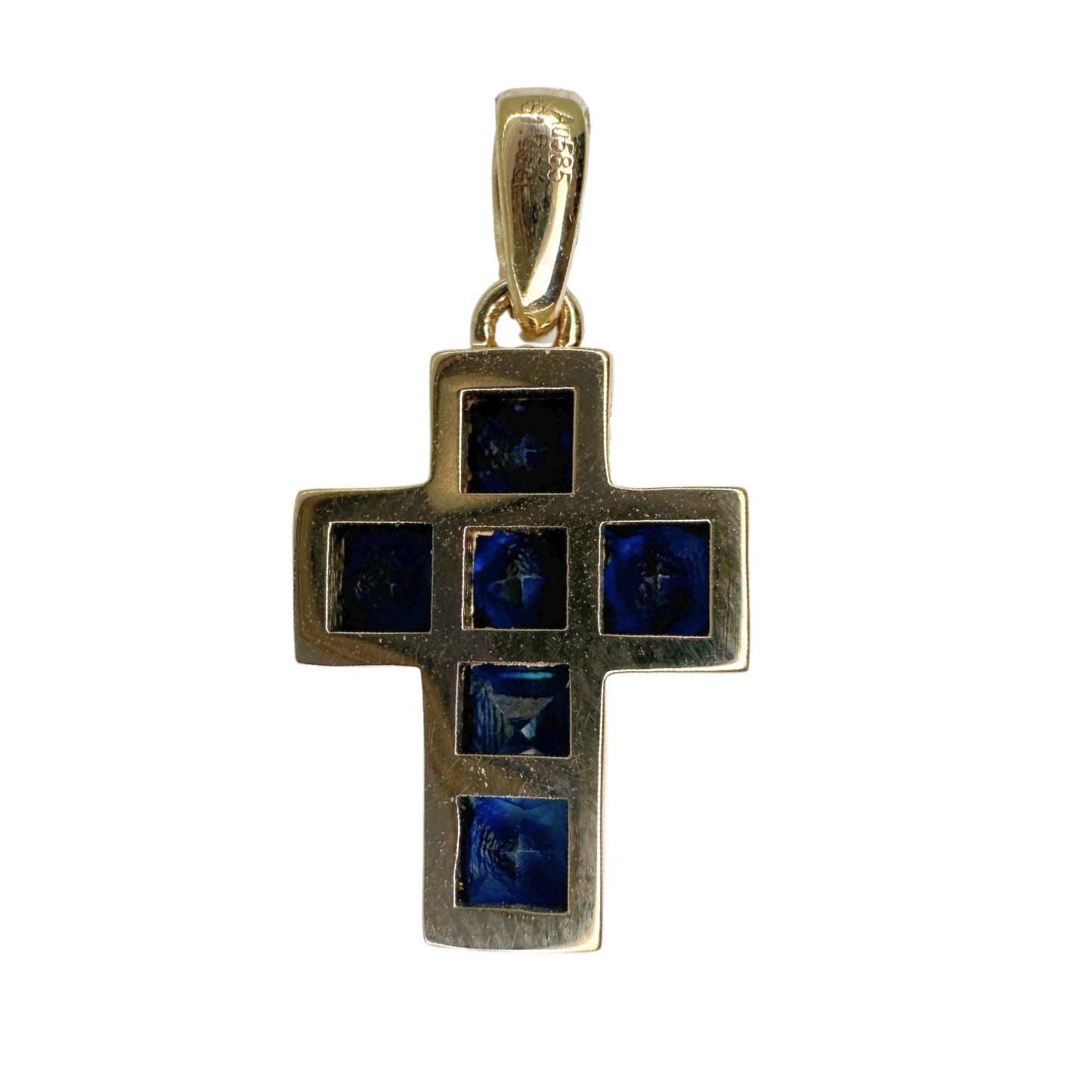 14K Yellow Gold 1.35 Carat Sapphire Cross Pendant