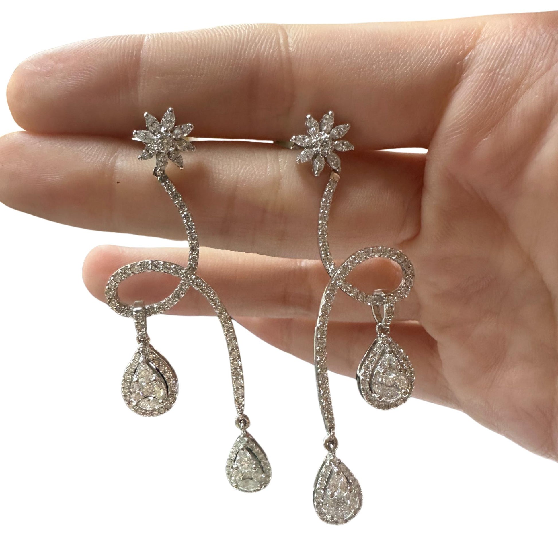 18k Marquise and Pear Cut Diamond Earrings