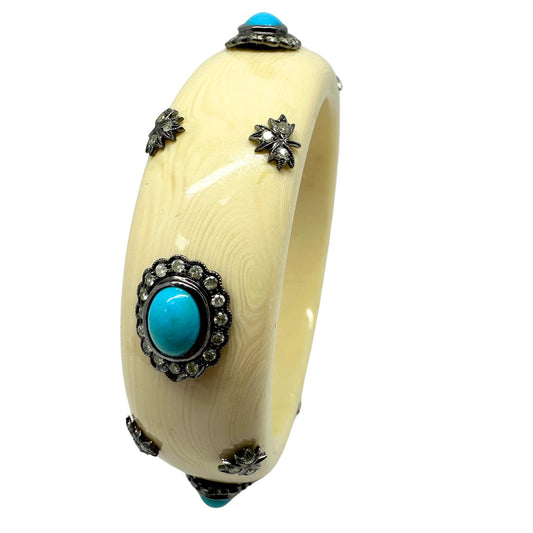 14k Diamond and Turquoise Lucite Bracelet