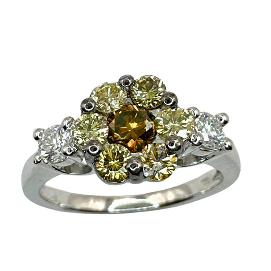 18k White and Yellow Diamond Flower Ring