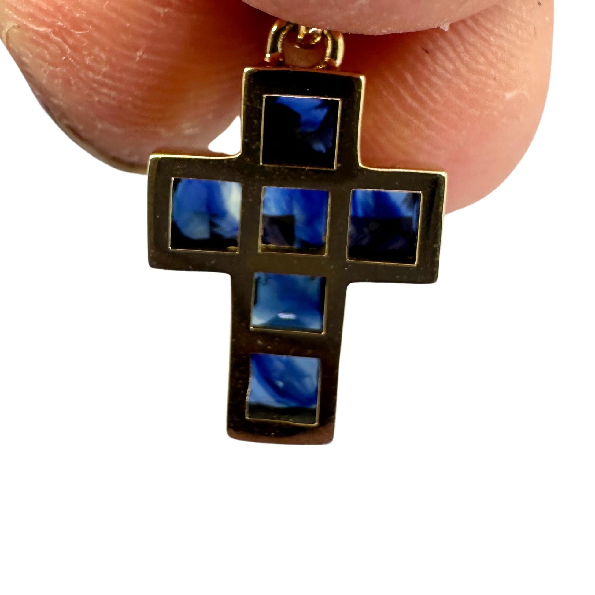 14K Yellow Gold 1.35 Carat Sapphire Cross Pendant