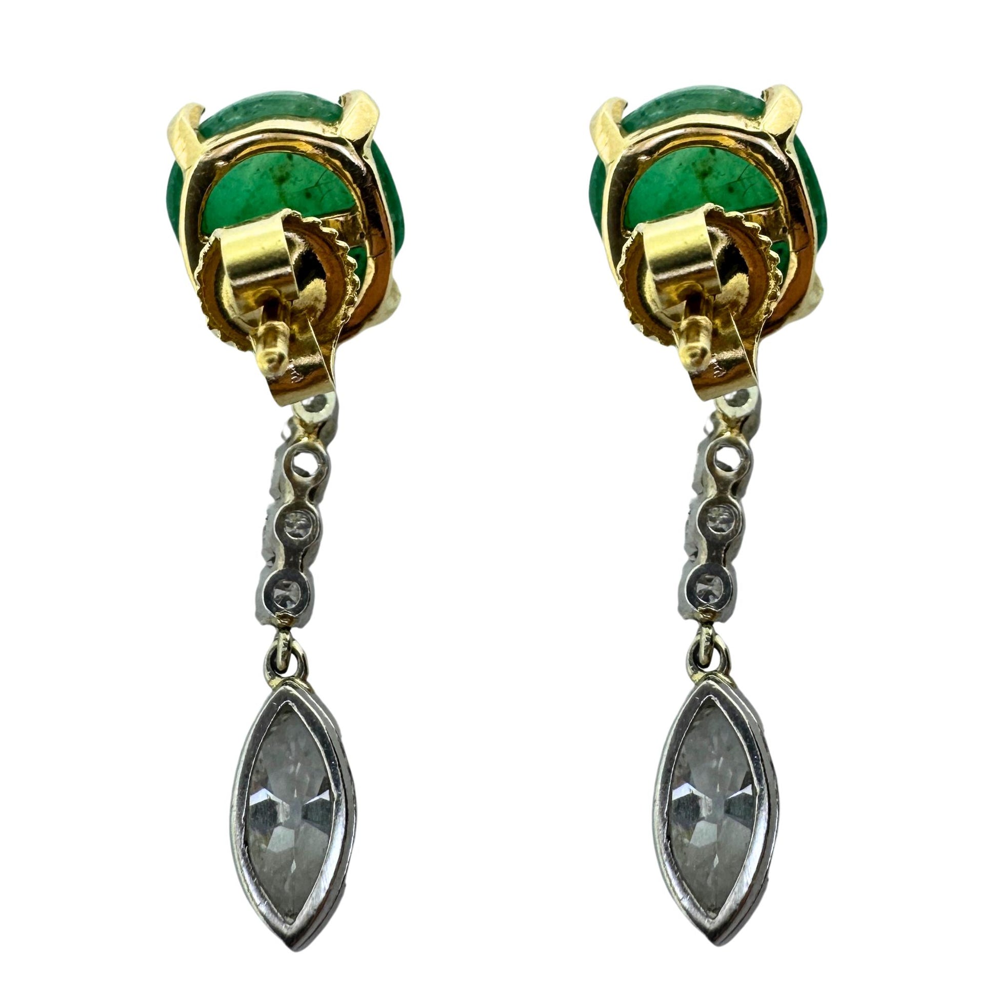 1940's Platinum and 18k Diamond and Cabochon Emerald Earrings