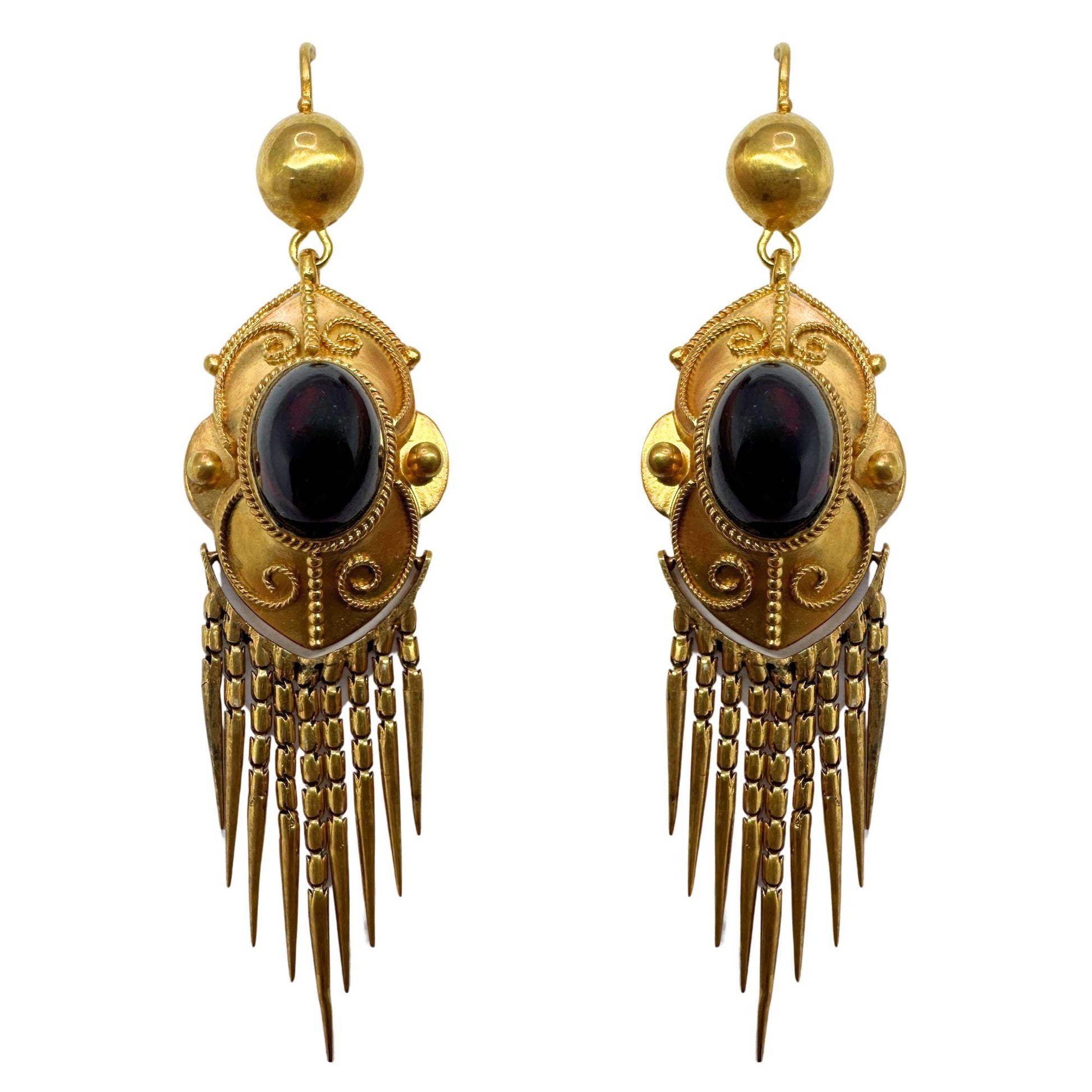 14k Victorian Gold and Garnet Tassel Earrings