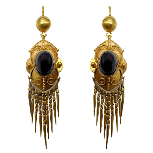 14k Victorian Gold and Garnet Tassel Earrings